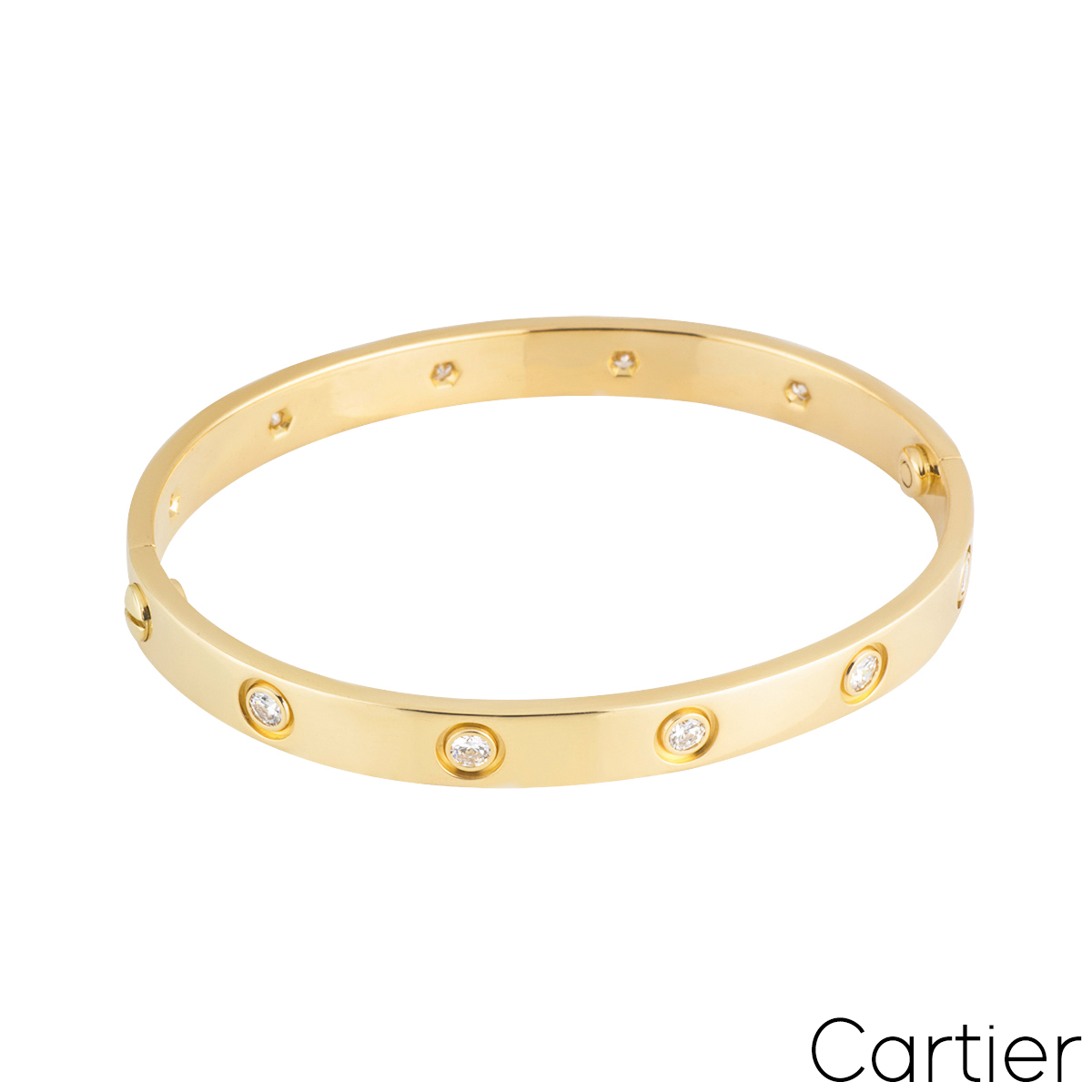 Cartier Yellow Gold Full Diamond Love Bracelet Size 18 B6040518